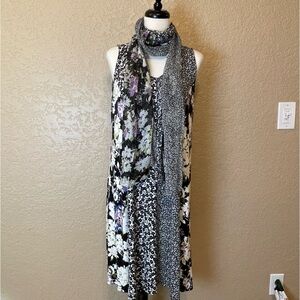 J. Jill Wearever Collection Swing Tank Mixed Ditsy Floral Dress AND scarf Medium
